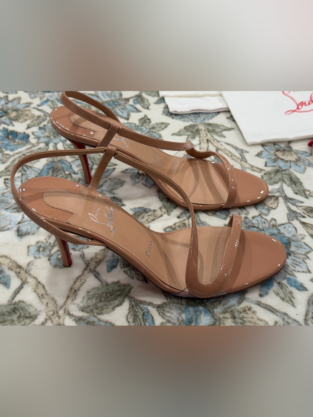Christian Louboutin Nude Patent Strappy Slingback Heels